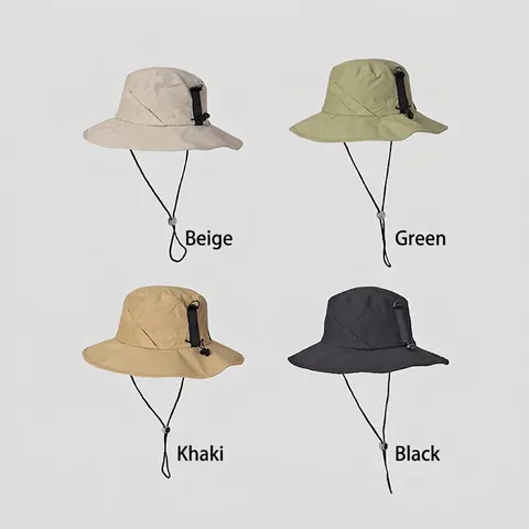 Outdoor Fischerhut Mit Breiter Krempe Baumwolle Nylon Sonnenschutz Atmungsaktiv Mit Verstellbarem Winddichtem Seil Unisex