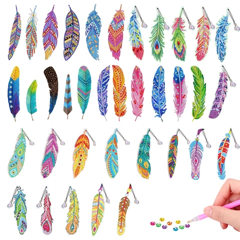 DIY Diamond Painting Bookmarks Feather Shape Acrylic Rhinestone Handmade Arts Crafts With Crystal Pendant For Reading