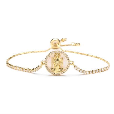 Bracelet Ajustable Vierge Marie Religieux Cuivre Zircon Nacre Bijoux De Mode Pour Femmes