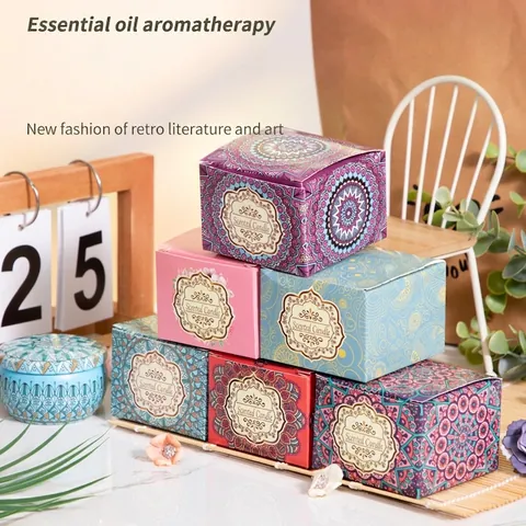 Scented Candle Aromatherapy Soy Wax With Dried Flower Petals In Bohemian Tinplate Jar Portable Relaxing Home Decor