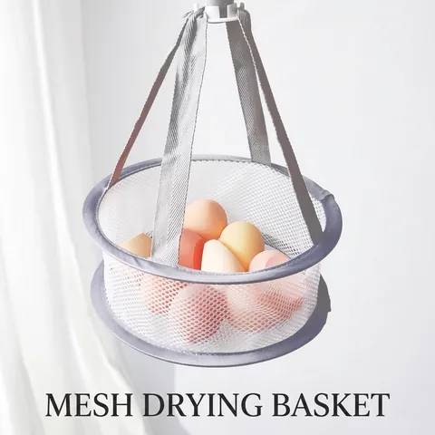 Hanging Makeup Sponge Drying Net Bag Silicone Cleaning Bowl Cosmetic Brush Organizer Mesh Ventilated Portable