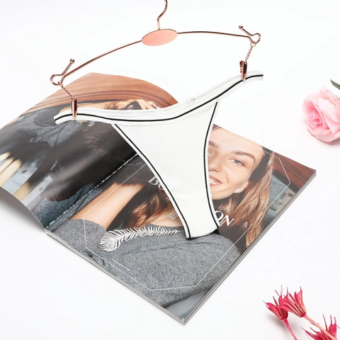 Women Thong Panties Ribbed Cotton Spandex Mid Low Waist Sporty Sexy Underwear With Contrast Trim Breathable Comfy