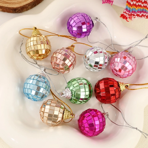 Disco Mirror Ball Ornaments Reflective Mosaic Tile Hanging Pendants For Christmas Tree Party Stage Decoration Colorful