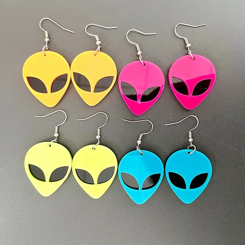 Alien Head Drop Earrings Glitter Sequin Acrylic Metal Hooks Halloween Party Hip Hop Future Style Women Accessory