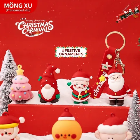 Kerst Sleutelhanger 3D Cartoon Kerstman Sneeuwpop Rendier PVC Siliconen Sleutelring Met Polsbandje Tas Ornament