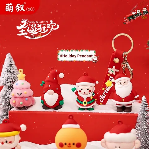 Weihnachten Schlüsselanhänger 3D Cartoon Weihnachtsmann Schneemann Rentier PVC Silikon Schlüsselring Mit Handschlaufe