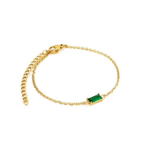 Edelstahl Halskette Armband Und Ring Smaragdgrüner Zirkonia 14K Vergoldet Eleganter Modeschmuck Damen Accessoire