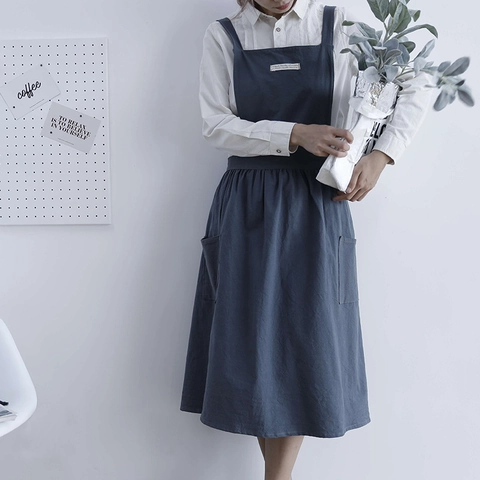 Baumwollschürze Atmungsaktiv Mit Taschen H-Rückenriemen Für Küche Kochen Backen Nordischer Stil Künstlerisch Für Damen