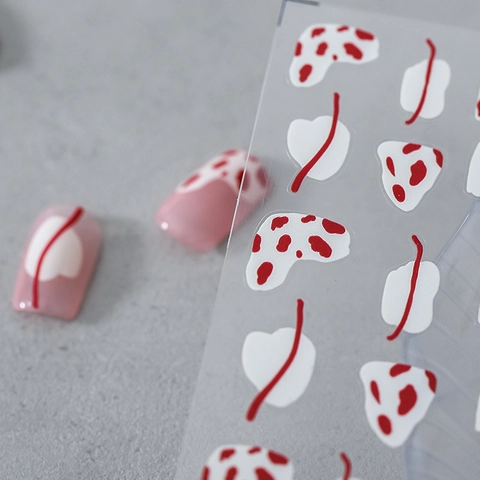 Red Abstract Lines And Dots Nail Stickers 5D Thin Back Adhesive Nail Art Decals Japanese Style Manicure Decoration