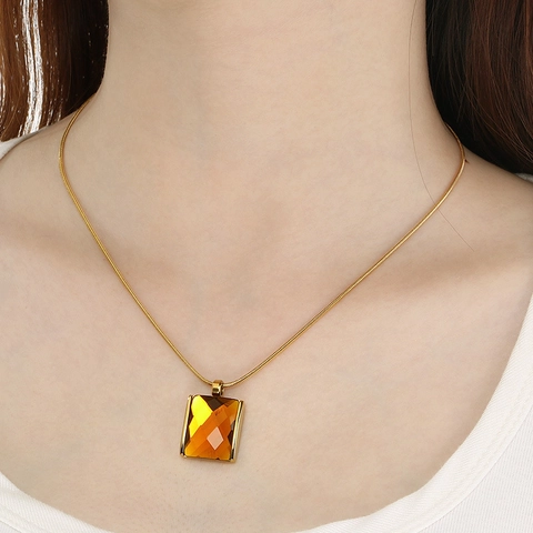 Collana E Orecchini A Lobo In Acciaio Inossidabile Con Pendente In Vetro Quadrato Gioielli Geometrici Di Moda Per Donna