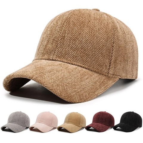 Vintage Herringbone Baseball Cap Thickened Polyester Fabric British Style Adjustable Outdoor Warm Hat For Men Women