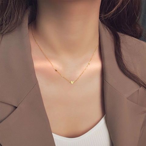 Minimalist Titanium Steel Heart Pendant Necklace Dainty Heart Bracelet And Anklet For Women Fashion Daily Jewelry Accessory