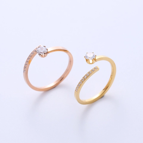 Adjustable Open Rings 316L Stainless Steel With Cubic Zirconia Minimalist Fashion Jewelry For Women 18K Gold Plated