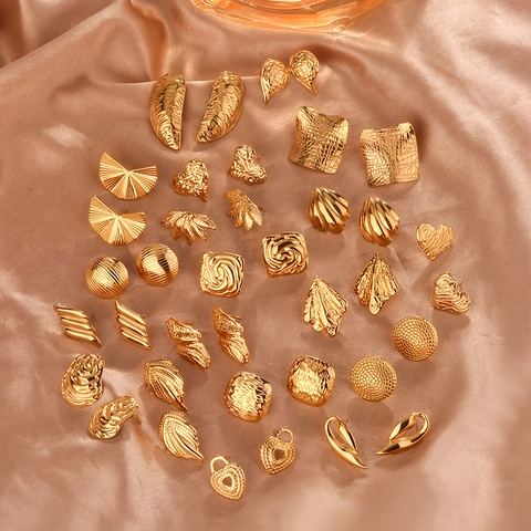Strukturierte Herz Blatt Geometrische Ohrstecker 18K Vergoldeter Edelstahl Vintage Minimalistischer Schmuck Damen