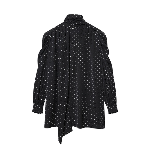 Polka Dot Mini Kleid Langarm Schal Bindekragen Rüschen Elegant Damen Polyester Slim Fit Mode Schick