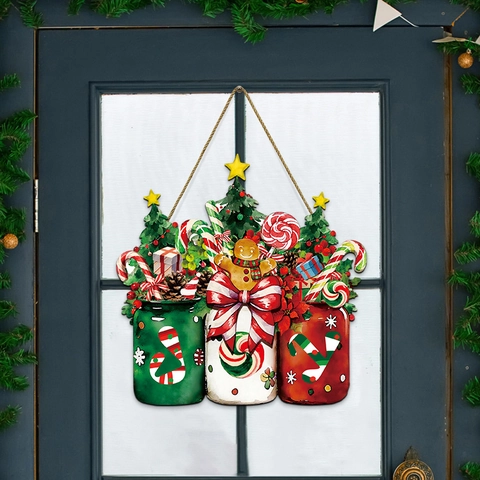 Insegna Sospesa In Legno Di Natale Barattolo Di Vetro Joy Lettera Decorazione Da Parete Per Porta Con Corda Di Canapa