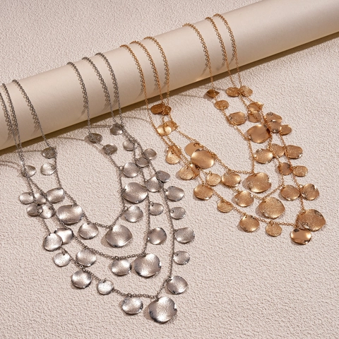 Gelaagde Ketting Met Gehamerde Metalen Schijfhangers IJzeren Ketting Voor Dames Boheemse Vintage Stijl
