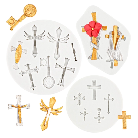 Kreuz Silikonformen Fondant Kuchen Schokolade Harz Ton DIY Schmuckherstellung Werkzeuge Religiöse Kruzifix Schlüsselformen Zubehör