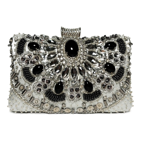 Luxury Evening Clutch Bag Rhinestone Beaded Satin Handbag Formal Wedding Party Elegant Retro Style For Women