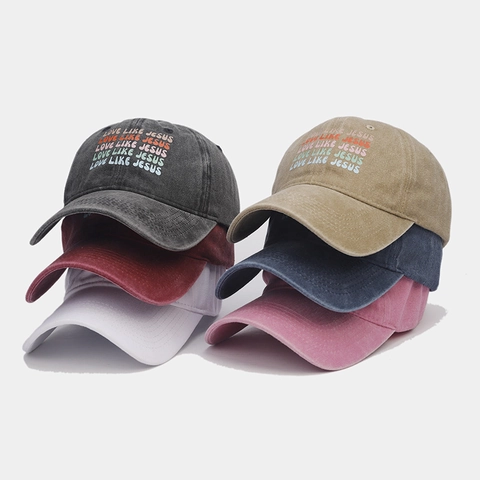 Washed Cotton Baseball Cap Colorful Letter Print Vintage Dad Hat Adjustable Sun Protection For Outdoor Casual Wear