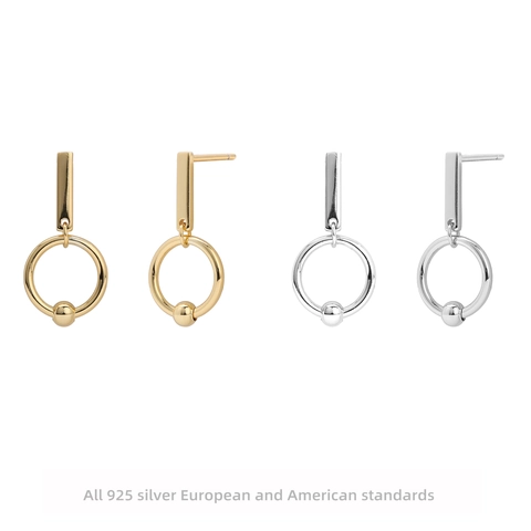 Boucles D'Oreilles Pendantes Géométriques En Argent Sterling 925 Minimaliste Cercle Rond Bijoux Pour Femmes