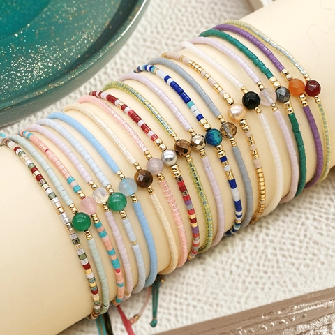 Handgefertigtes Künstliche Perlenarmband Boho Glasperlen Stein Künstliche Perle Verstellbare Kordel Glücksschmuck Für Frauen Mädchen