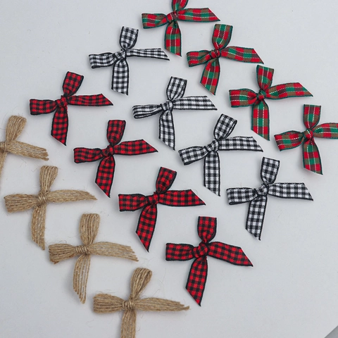 Decoratieve Strikken Handgebonden Ruitjesstof Jute Mini Gingham Ornament Voor Kerstcadeauverpakkingen Knutselen Bruiloft