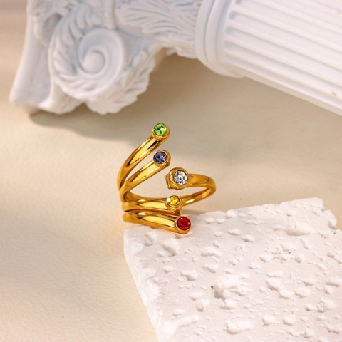 Anello In Zircone Colorato Rame Placcato Oro Farfalla Fiore Spirale Regolabile Gioielli Di Moda Per Donna