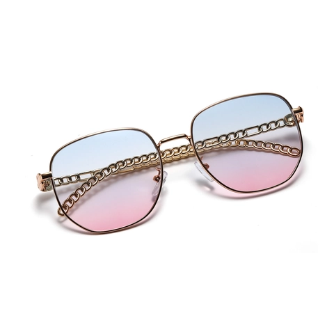 Occhiali da Sole Quadrati con Aste a Catena in Metallo per Donna Lenti Sfumate UV400 Occhiali alla Moda Oversize per Viaggi Feste Quotidiano
