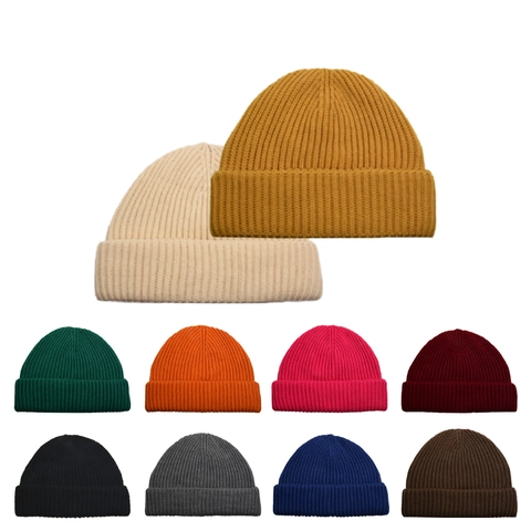 Kids Knitted Beanie Hat Acrylic Cuffed Ribbed Warm Solid Color Winter Skull Cap For Toddler Boys Girls