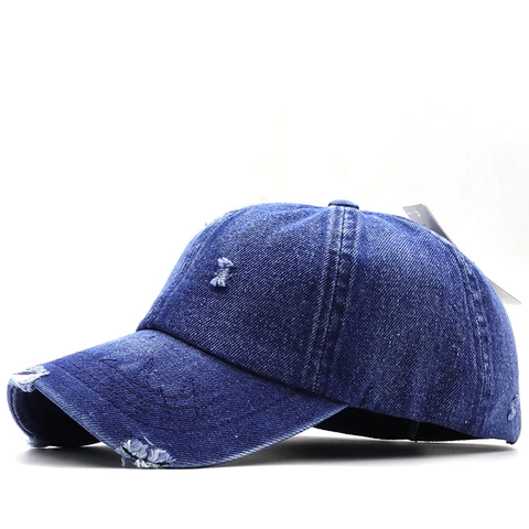 Washed Denim Baseball Cap Distressed Retro Embroidered Letter Sun Protection Adjustable Hat For Men Women