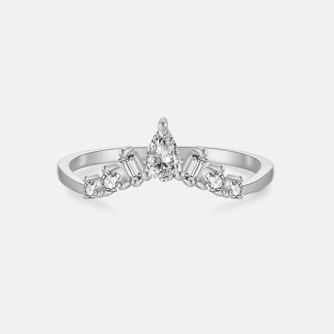 Anello Corona in Argento Sterling 925 per Donna Anello a V Zirconia a Goccia Impilabile Placcato Oro Argento Gioielli
