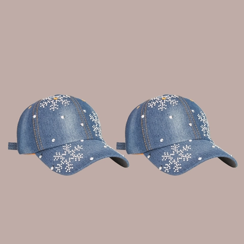 Cappellino Da Baseball In Denim Con Motivo A Fiocco Di Neve In Strass Protezione Solare Regolabile Cappello A Tesa Larga Da Donna
