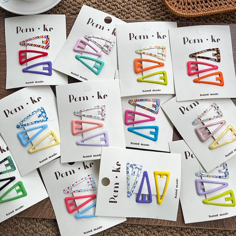 Barrettes À Cheveux Triangulaires En Métal Peint Colorées Pinces BB Pour Filles Enfants Style Dopamine À Fleurs Mode