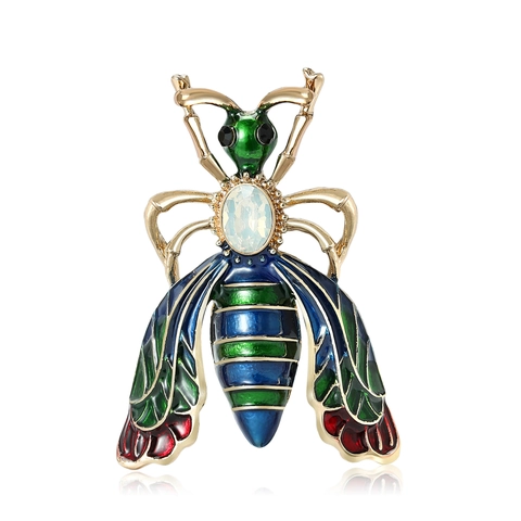 Spilla Ape In Lega Smalto Rhinestone E Pietra Occhio Di Gatto Pin Animale Insetto Colorato Per Donna Accessorio Elegante