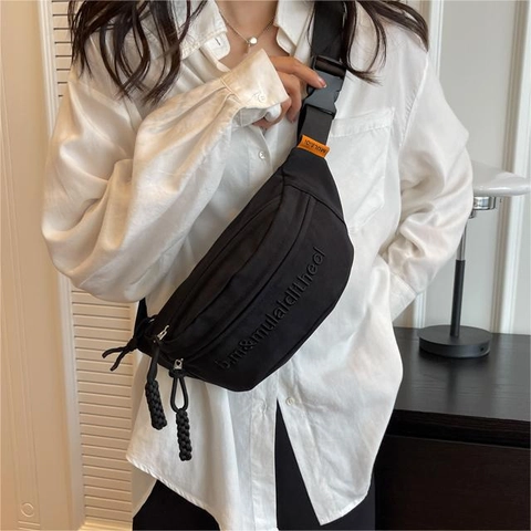 Sac De Poitrine Femmes Toile Broderie Lettres Casual Sportif Réglable Bandoulière Sac Banane Mode Versatile