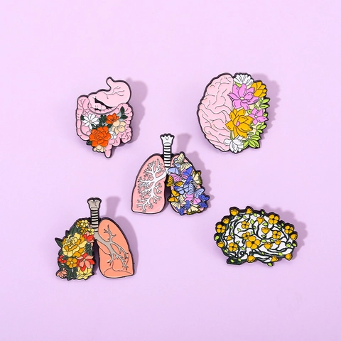 Creative Anatomical Organ Enamel Pins Brain Lungs Stomach Flower Butterfly Motif Alloy Brooch Badges For Doctors Nurses Students