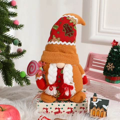 Weihnachtsgnom Plüschpuppe Lebkuchenmann Gesichtslos Ornament Handgefertigter Stoff Tischplatte Feiertagsdekoration