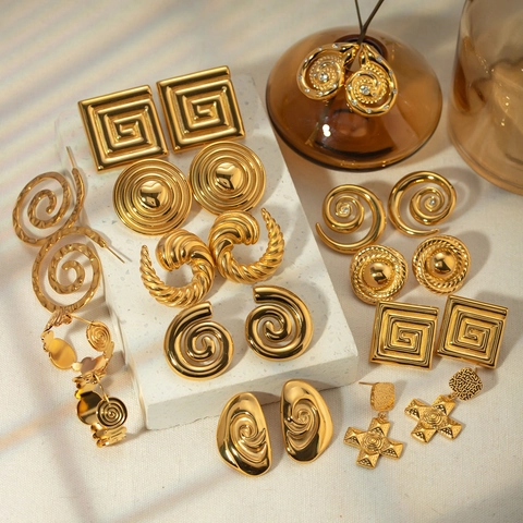 Orecchini Vintage In Acciaio Inossidabile Placcato Oro 18K Per Donna Ipoallergenici Impermeabili Cerchi A Spirale