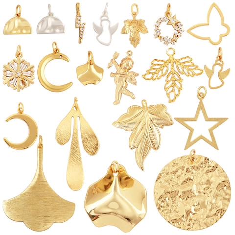 Alloy Zircon Pendants Charms Angel Moon Star Leaf Butterfly Snowflake Accessories For DIY Jewelry Making