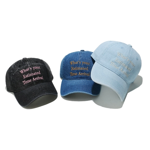 Baseball Cap Washed Denim Cotton Letter Embroidered Sun Hat Retro Streetwear Adjustable For Men Women