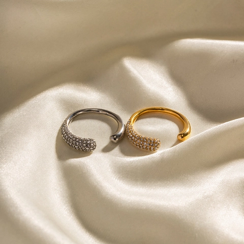 Open Verstelbare Ring Roestvrij Staal Ingelegd Met Witte Zirkoon Franse Minimalistische Luxe Sieraden Voor Dames
