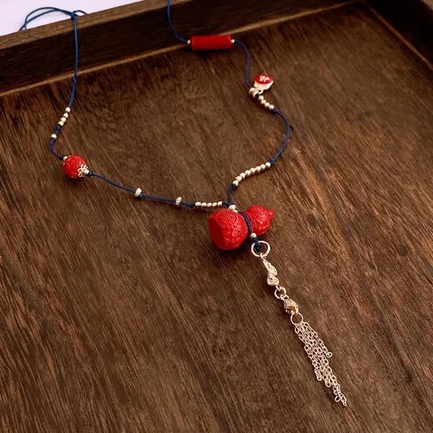 Collana Con Pendente A Zucca Vintage Rame Cinabro Nappa Lunga Corda Intrecciata Catena Maglione Gioielli Stile Etnico Per Donna