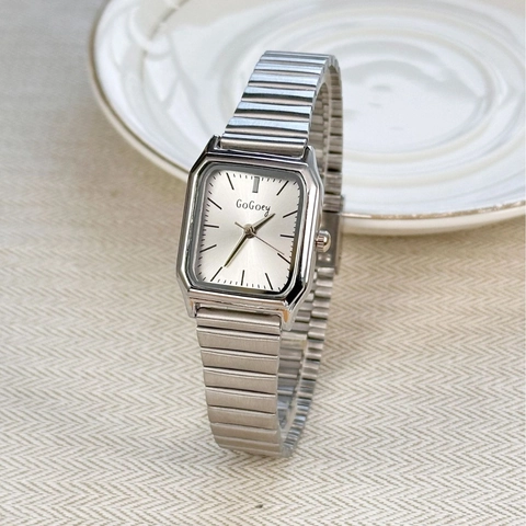 Women Square Quartz Watch Vintage Simple Analog Display Metal Stretch Strap Elegant Fashion Wristwatch