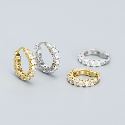 925 Sterling Zilveren Hoop Oorbellen Met Zirconia Huggie Kleine Cirkel Mode Accessoires Voor Dames