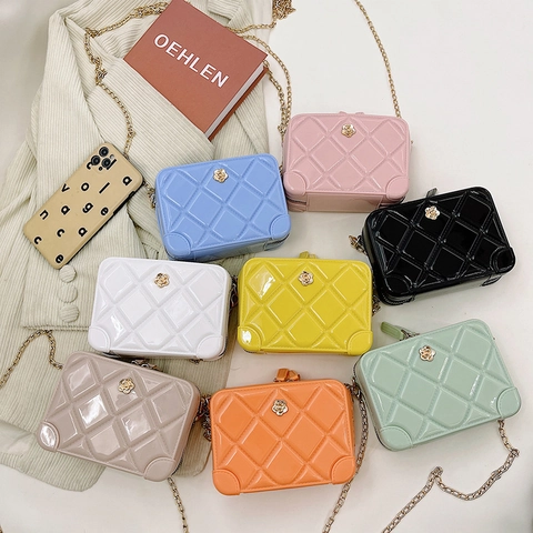 Mini Borsa A Tracolla Per Bambini PVC Jelly Rombi Trapuntato Borsa Bauletto Con Fibbia A Fiore E Tracolla A Catena Moda