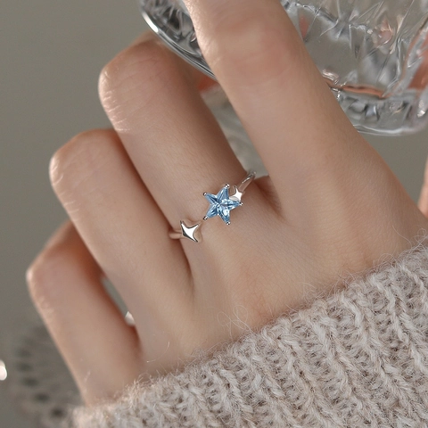 S925 Sterlingsilber Blau Stern Zirkonia Ring Für Damen Leichter Luxus Mode Verstellbarer Offener Ring Elegantes Schmuck Geschenk
