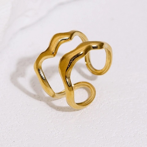 Irregular Wave Open Ring Stainless Steel Double Layer Adjustable Minimalist Niche Design Fashion Jewelry For Women