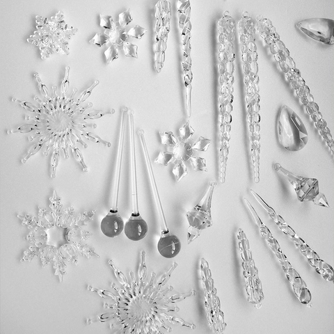 Christmas Tree Hanging Pendants Acrylic Crystal Transparent Glitter Snowflake Icicle Angel Star Holiday Home Decor
