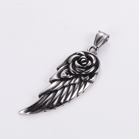 Collana Con Ciondolo Ala Di Angelo E Rosa In Acciaio Inossidabile 304 Gioielli Stile Gotico Punk Retro Per Uomini